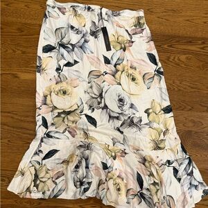 Tahari White Floral Midi Skirt